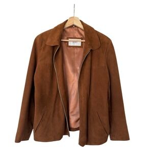 Vintage Argentina Suede Jacket Womens 40 Cognac Brown Genuine Leather Boho 70s